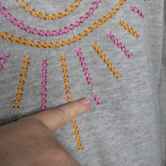 Wispr Grey Pink Orange Embroidered Evil Eye Oversized Sweater S - Picture 4 of 8